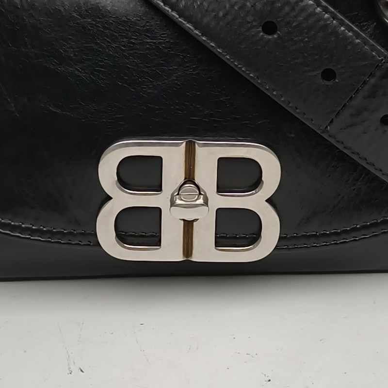 BALENCIAGA 黑色牛皮BBsoft單肩斜挎包小號-4