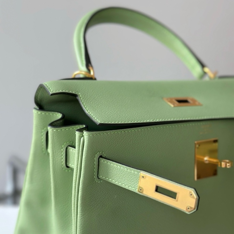 閒置新✨Hermes/愛馬仕 kelly28 牛油果綠手提包斜背包 金扣 💚正品-7