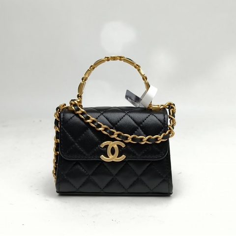 CHANEL 22B手柄Kelly包黑色羊皮肩背包金扣幾何琺瑯