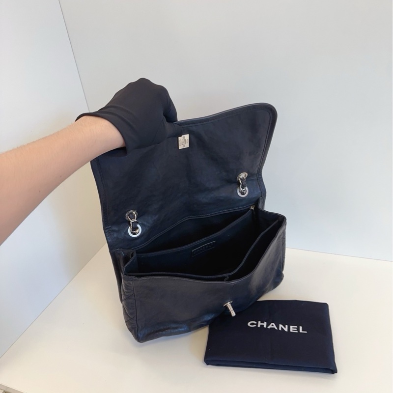 💎Chanel香奈兒|黑銀魚子醬雙口袋CF機場鏈條包|旋轉扣款 機車感十足-9