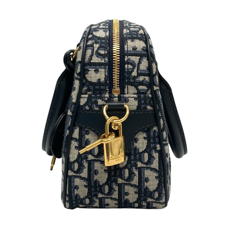 DIOR 迪奧 D-Vibe 保齡球包 側背包 手提包 帆布 藍色 Oblique 緹花 金釦-3