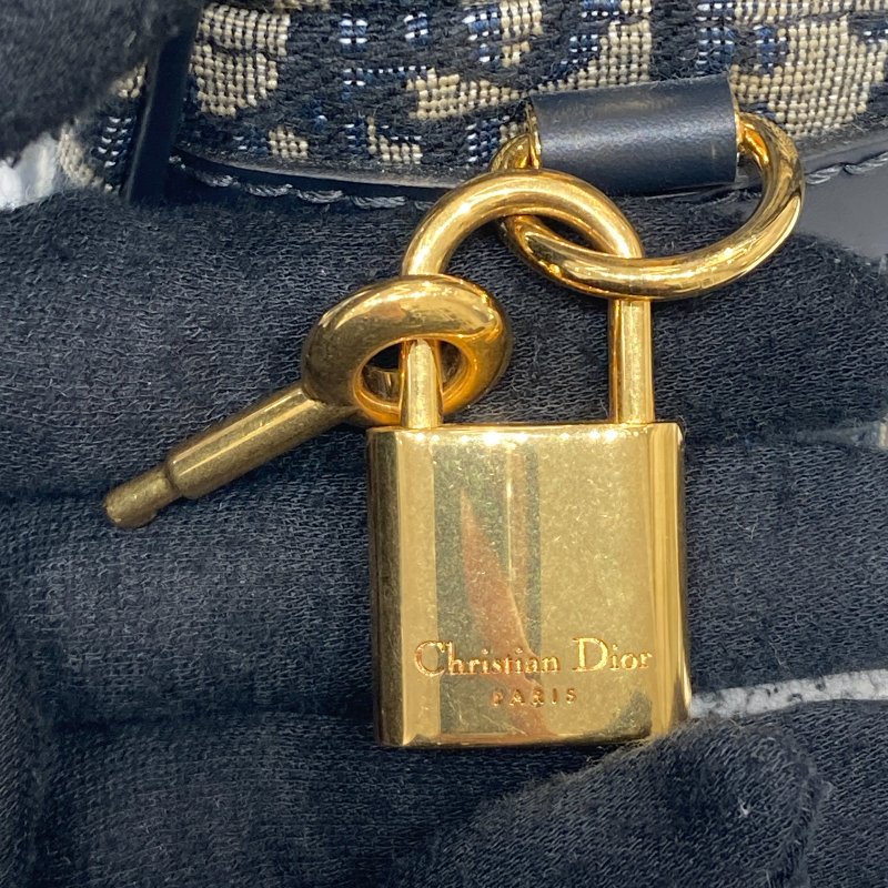 DIOR 迪奧 D-Vibe 保齡球包 側背包 手提包 帆布 藍色 Oblique 緹花 金釦-7
