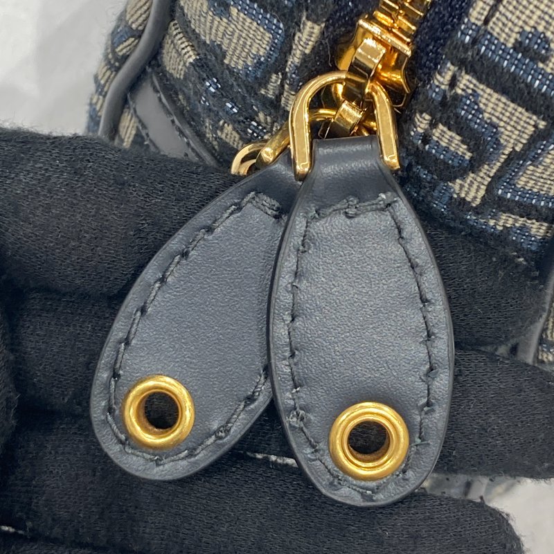 DIOR 迪奧 D-Vibe 保齡球包 側背包 手提包 帆布 藍色 Oblique 緹花 金釦-8