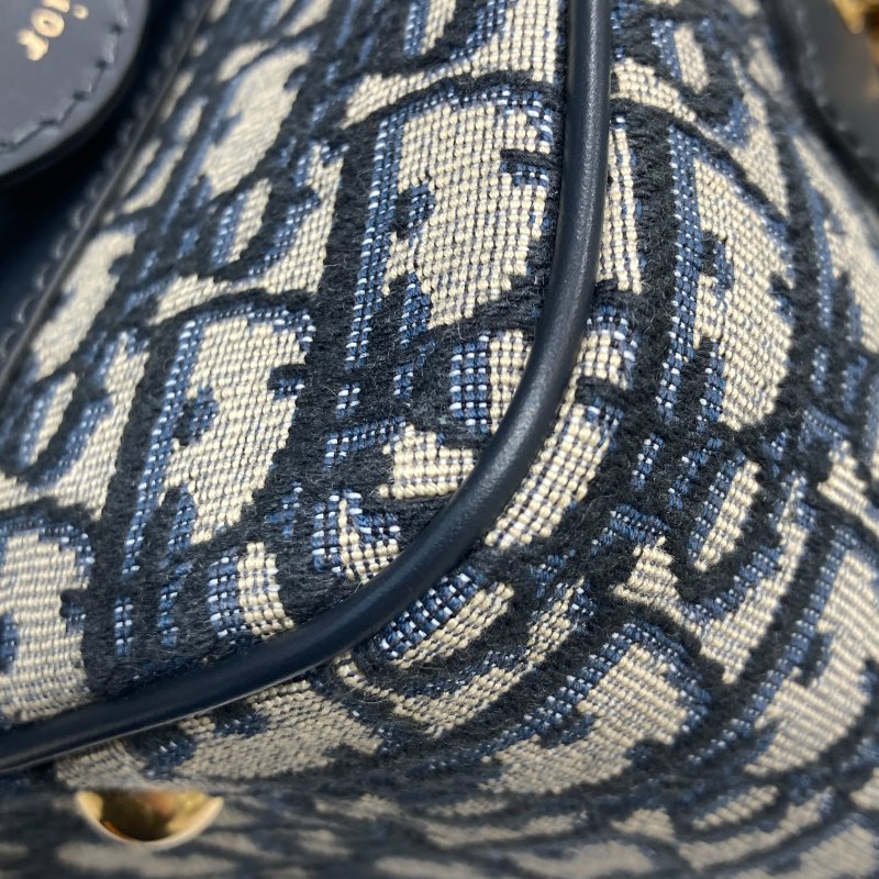 DIOR 迪奧 D-Vibe 保齡球包 側背包 手提包 帆布 藍色 Oblique 緹花 金釦-12