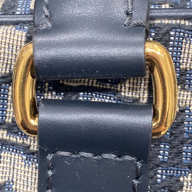 DIOR 迪奧 D-Vibe 保齡球包 側背包 手提包 帆布 藍色 Oblique 緹花 金釦-17