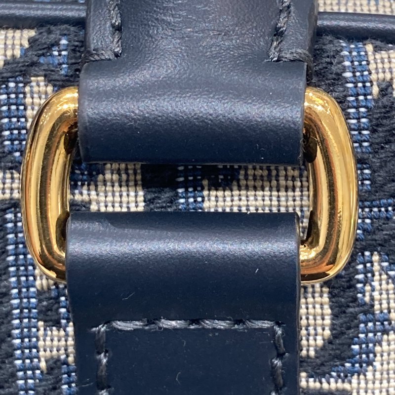 DIOR 迪奧 D-Vibe 保齡球包 側背包 手提包 帆布 藍色 Oblique 緹花 金釦-18