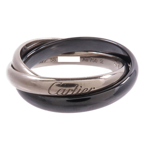 CARTIER 18K白金/陶瓷Trinity戒指