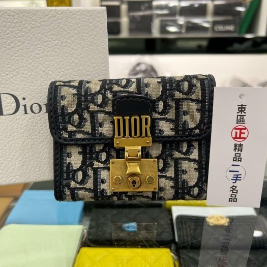 東區正精品㊣CHRISTIAN DIOR S2016CTZQ 藍色帆布馬鞍金釦內拉鍊三折釦子短夾 RZ5422-0