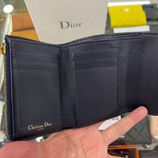 東區正精品㊣CHRISTIAN DIOR S2016CTZQ 藍色帆布馬鞍金釦內拉鍊三折釦子短夾 RZ5422-3