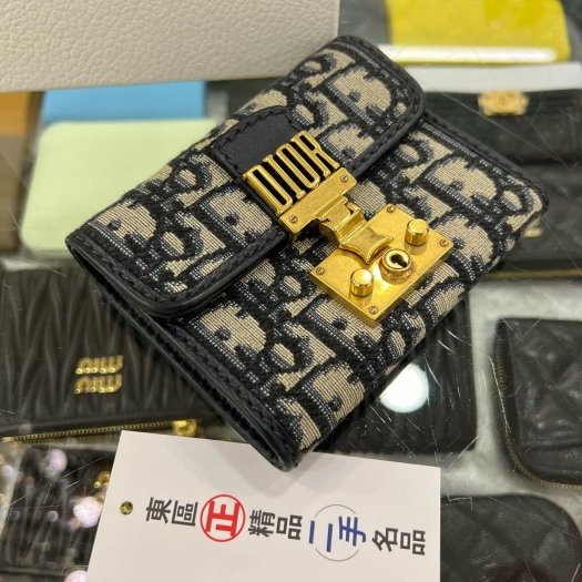 東區正精品㊣CHRISTIAN DIOR S2016CTZQ 藍色帆布馬鞍金釦內拉鍊三折釦子短夾 RZ5422-5