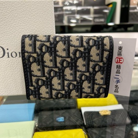 東區正精品㊣CHRISTIAN DIOR S2016CTZQ 藍色帆布馬鞍金釦內拉鍊三折釦子短夾 RZ5422-7