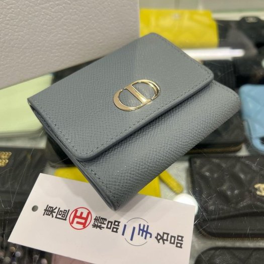 東區正精品㊣CHRISTIAN DIOR 灰色牛皮金CD釦內拉鍊三折釦子短夾 RZ5461-8