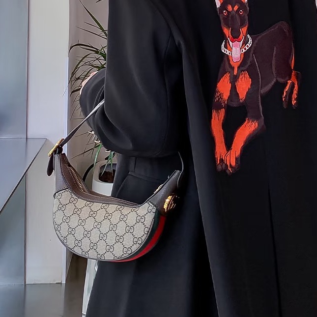 GUCCI古馳OP系列老花迷你月牙碗豆餃子腋下包🫛🥟-3