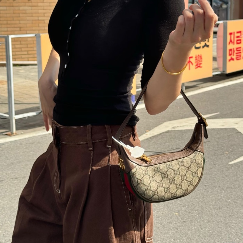 GUCCI古馳OP系列老花迷你月牙碗豆餃子腋下包🫛🥟-30