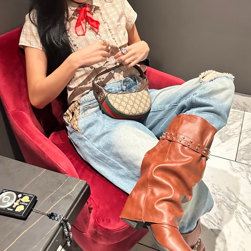 GUCCI古馳OP系列老花迷你月牙碗豆餃子腋下包🫛🥟-37