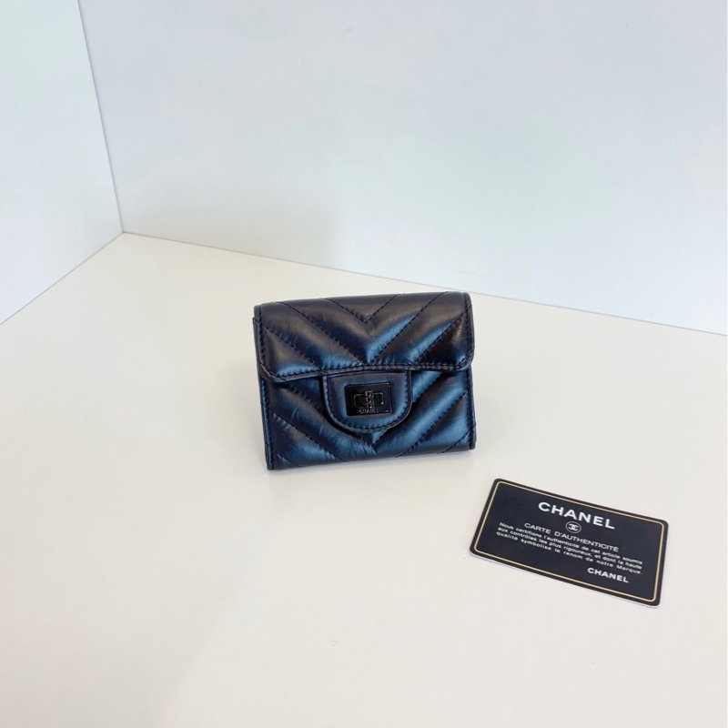 Chanel 2.55 soblack V纹牛皮卡包 25开带卡 8.5*12*2.5 小包-0