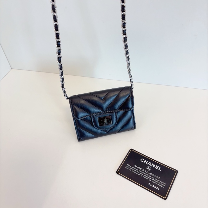Chanel 2.55 soblack V纹牛皮卡包 25开带卡 8.5*12*2.5 小包-8