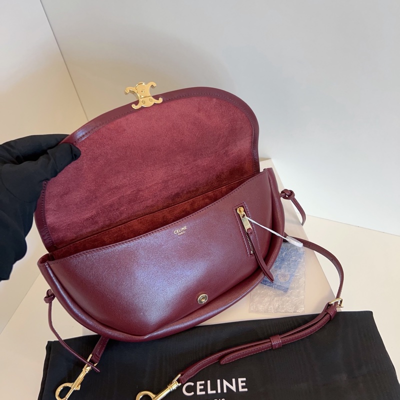 Celine赛琳 Half moon小号 26年最新款做旧软羊皮 凯旋门半月包 冷酷女主酒红色金扣28*16-9