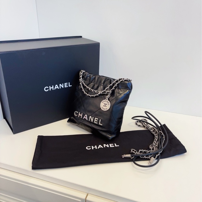 Chanel香奈儿 24B黑银mini 22Bag垃圾袋 新款可拆卸肩带20*19-2