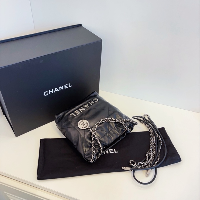 Chanel香奈儿 24B黑银mini 22Bag垃圾袋 新款可拆卸肩带20*19-3