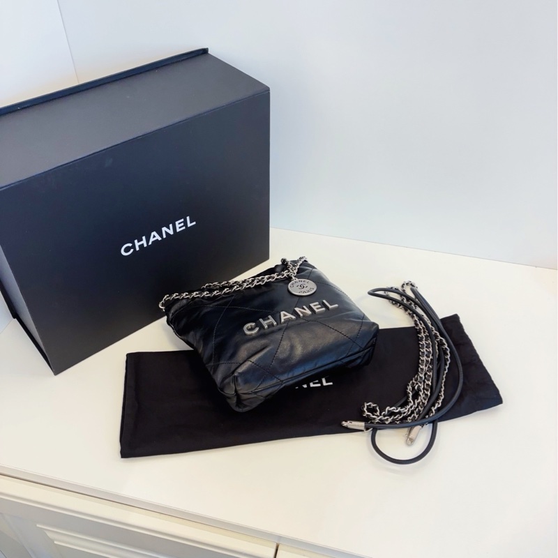 Chanel香奈儿 24B黑银mini 22Bag垃圾袋 新款可拆卸肩带20*19-4
