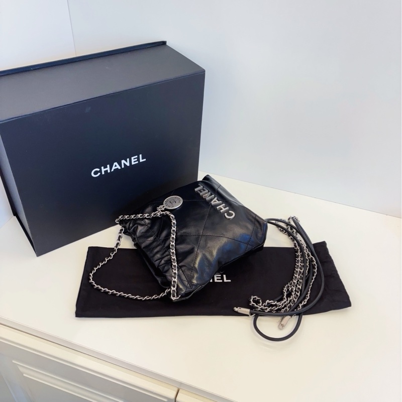 Chanel香奈儿 24B黑银mini 22Bag垃圾袋 新款可拆卸肩带20*19-5