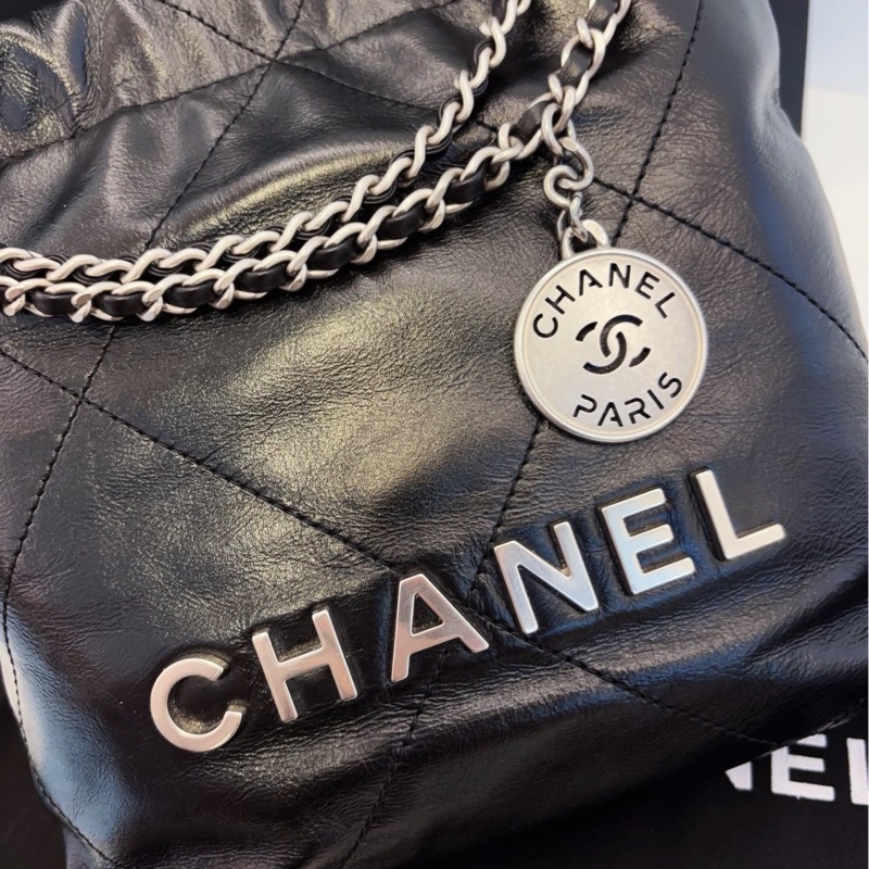 Chanel香奈儿 24B黑银mini 22Bag垃圾袋 新款可拆卸肩带20*19-7