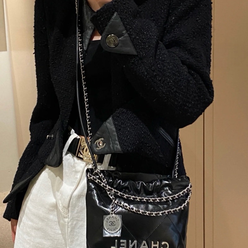 Chanel香奈儿 24B黑银mini 22Bag垃圾袋 新款可拆卸肩带20*19-8