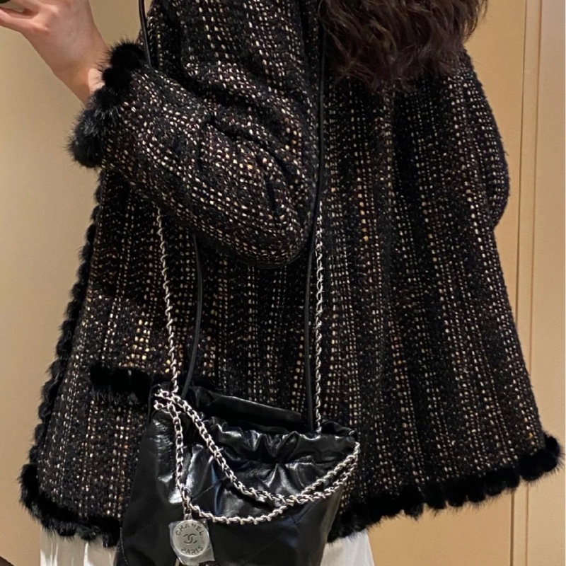 Chanel香奈儿 24B黑银mini 22Bag垃圾袋 新款可拆卸肩带20*19-9