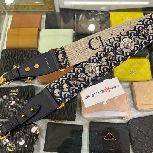 東區正精品㊣CHRISTIAN DIOR 藍色丹寧logo 字母雙面刺繡編織帆布鉚釘寬版肩背帶 RZ5974 S8520CTZQ OBLIQUE-0