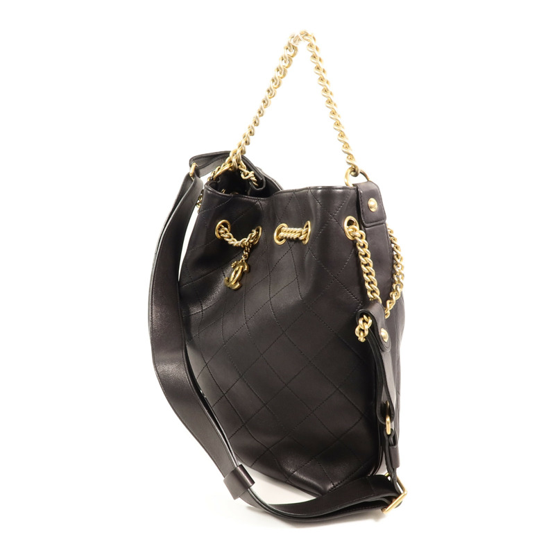 CHANEL 牛皮皮革Drawstring Bucket鏈帶手挽肩背兩用袋-2
