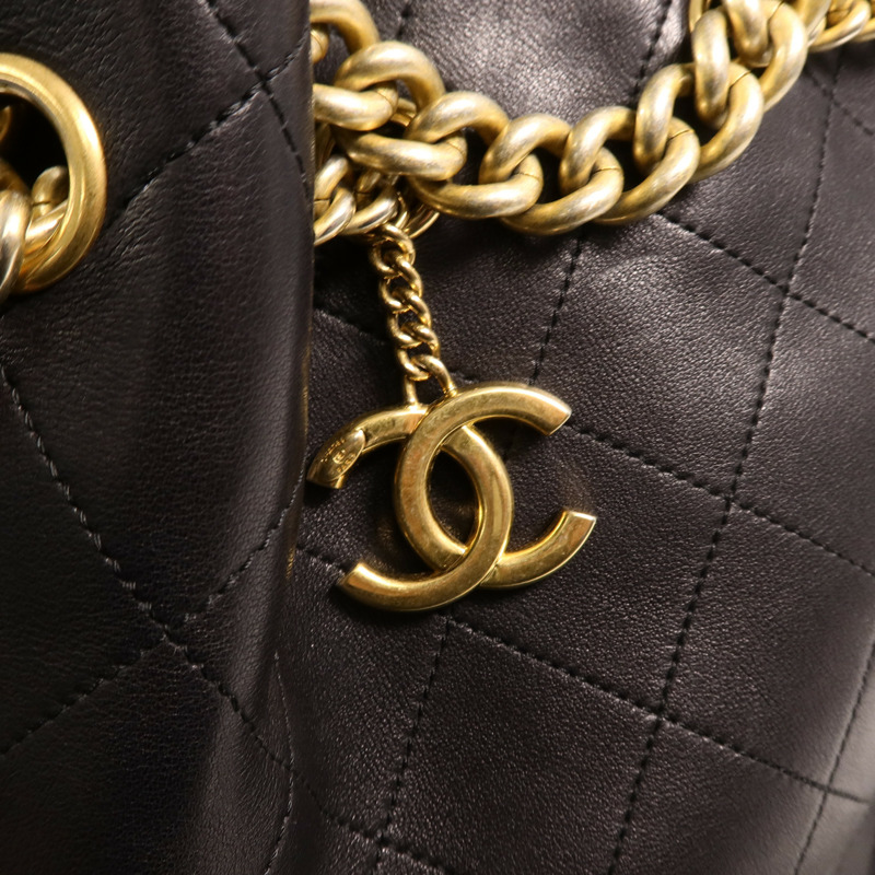CHANEL 牛皮皮革Drawstring Bucket鏈帶手挽肩背兩用袋-8
