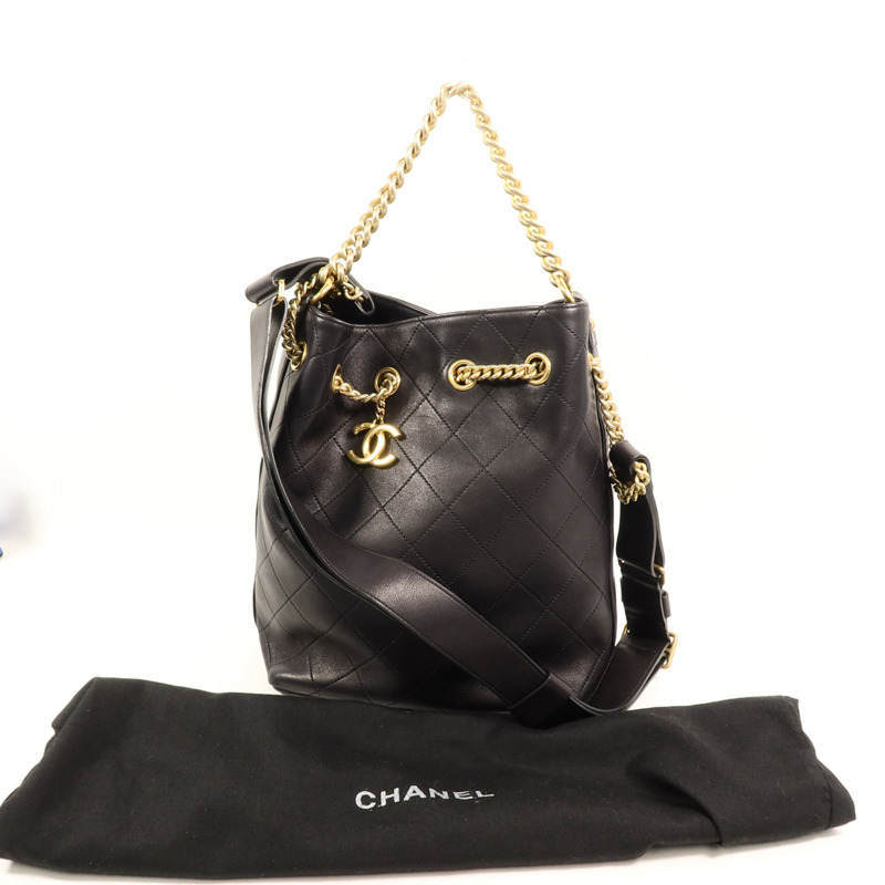CHANEL 牛皮皮革Drawstring Bucket鏈帶手挽肩背兩用袋-9