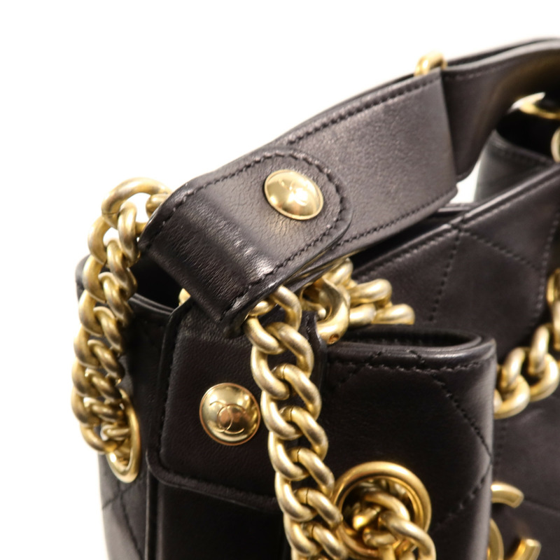 CHANEL 牛皮皮革Drawstring Bucket鏈帶手挽肩背兩用袋-14