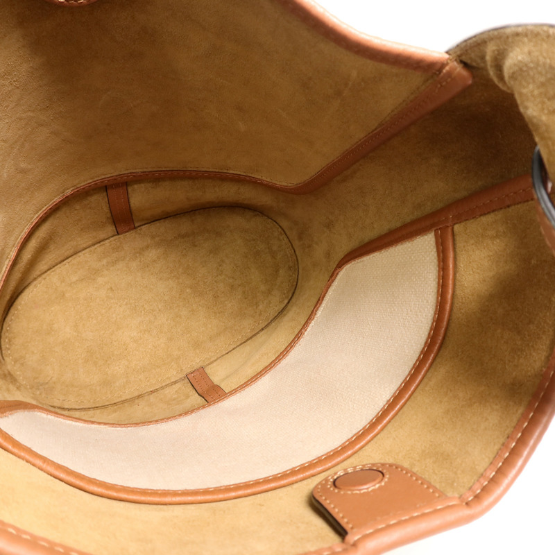 LOEWE 帆布/牛皮皮革Anagram Hobo Bucket Bag肩背袋-4