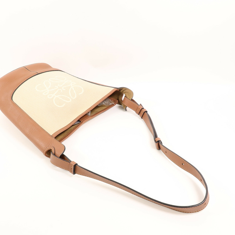 LOEWE 帆布/牛皮皮革Anagram Hobo Bucket Bag肩背袋-7