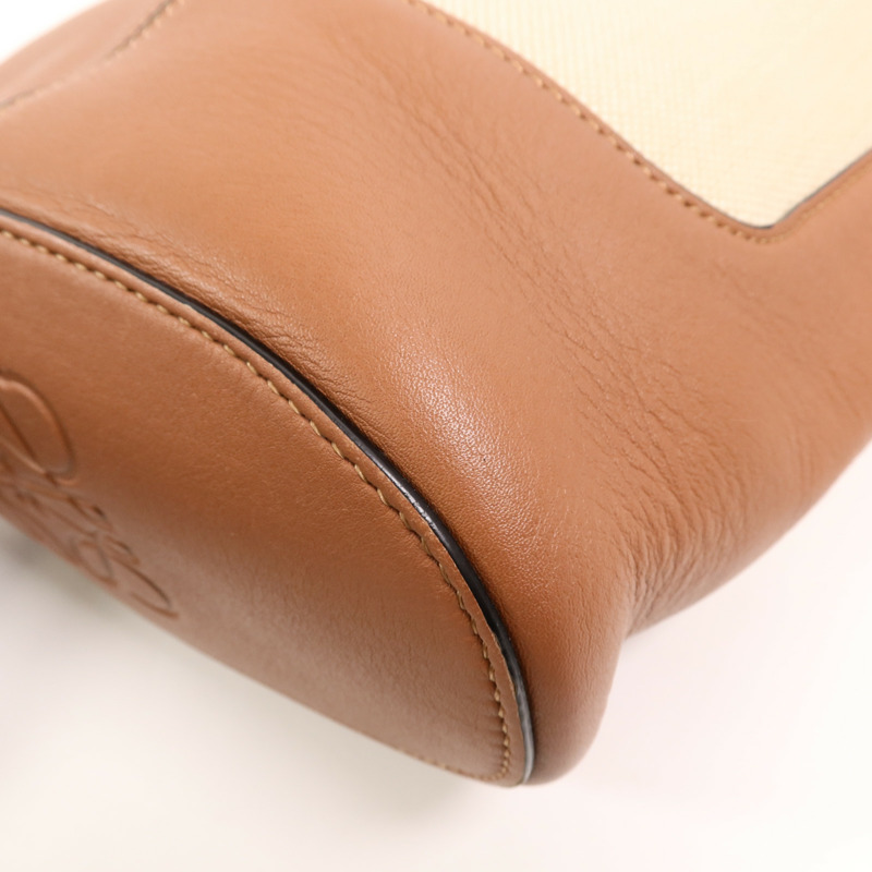 LOEWE 帆布/牛皮皮革Anagram Hobo Bucket Bag肩背袋-10