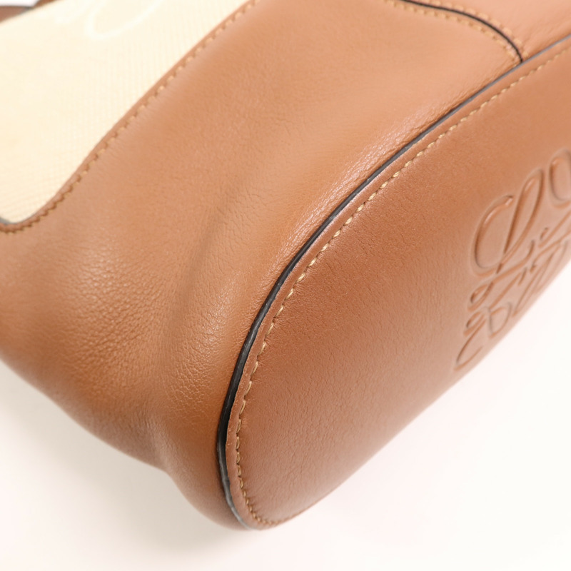 LOEWE 帆布/牛皮皮革Anagram Hobo Bucket Bag肩背袋-11