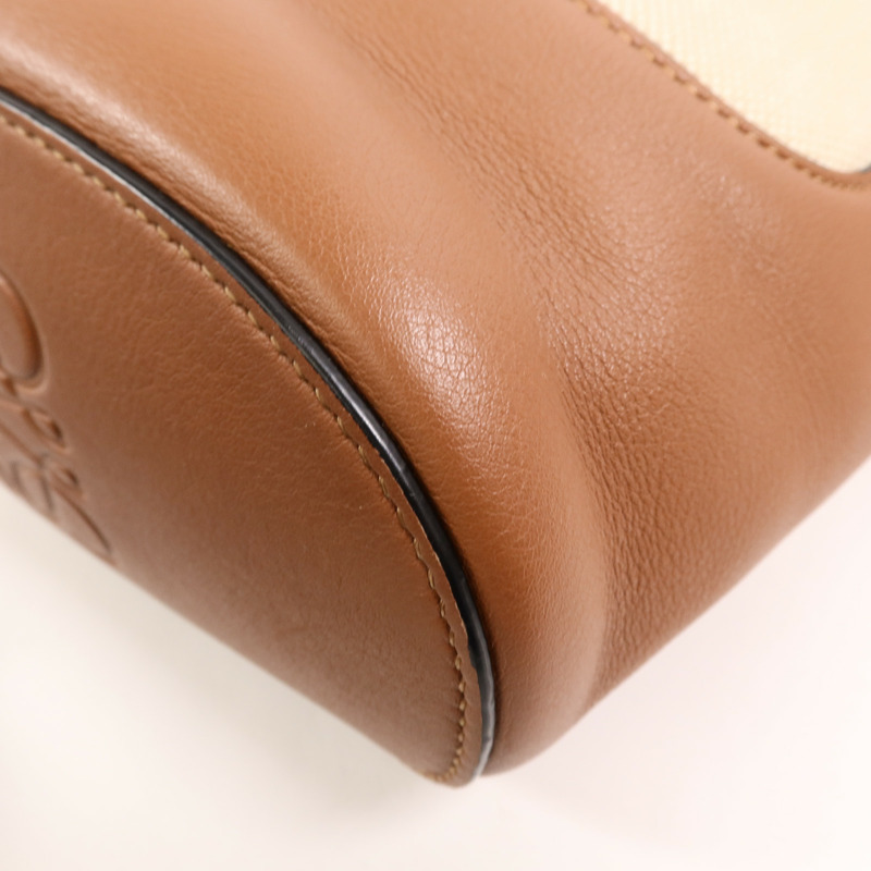 LOEWE 帆布/牛皮皮革Anagram Hobo Bucket Bag肩背袋-12