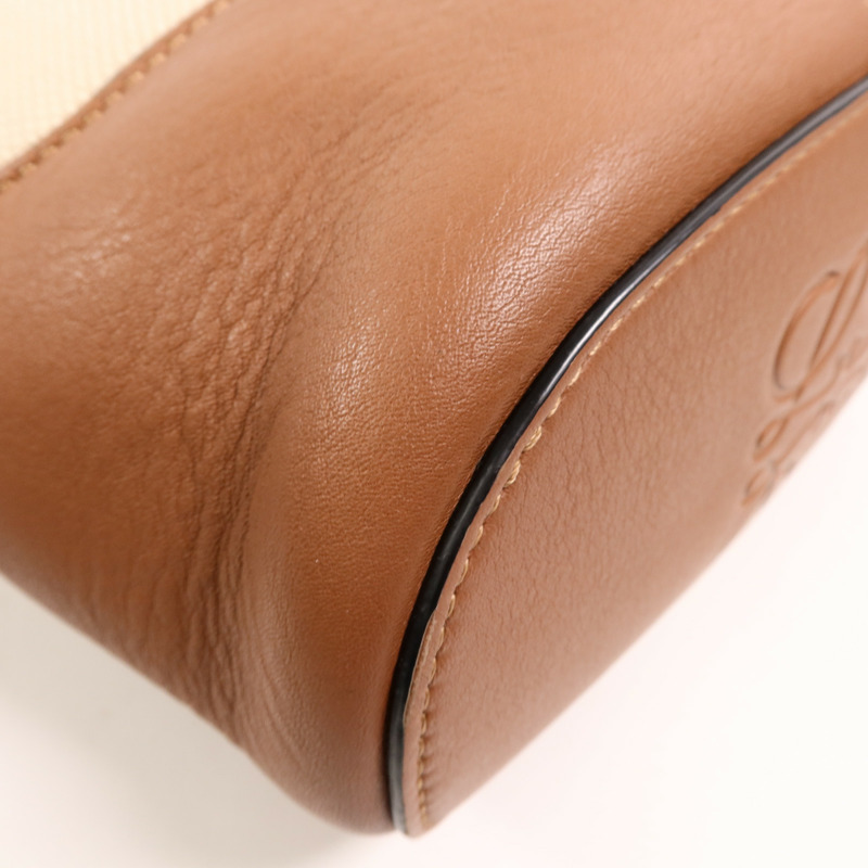 LOEWE 帆布/牛皮皮革Anagram Hobo Bucket Bag肩背袋-13