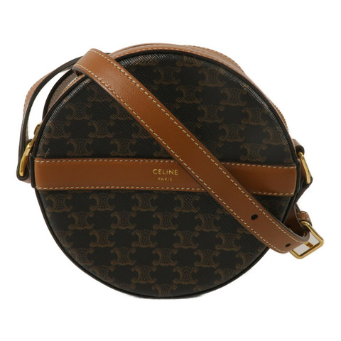 CELINE 塗層帆布/牛皮皮革Round Purse On Strap肩背袋
