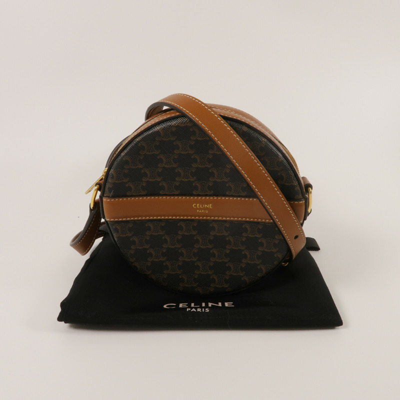 CELINE 塗層帆布/牛皮皮革Round Purse On Strap肩背袋-8