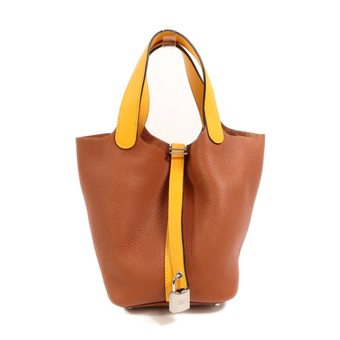 HERMES Clemence皮革Picotin PM手挽袋Cuivre/Jaune d'Or