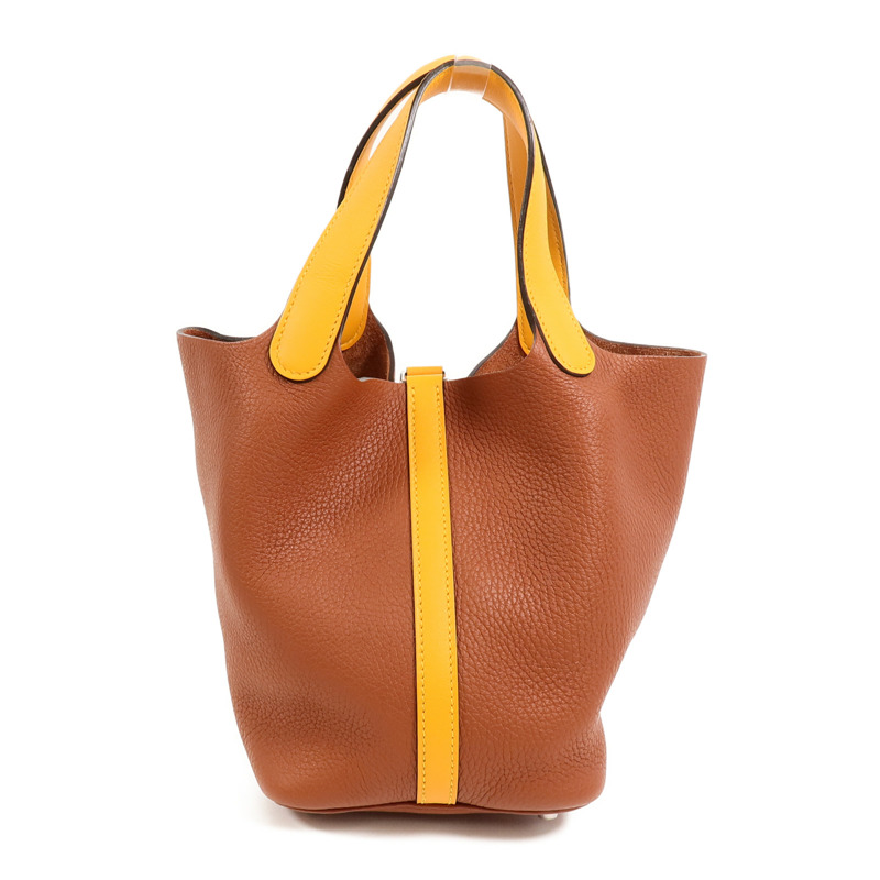 HERMES Clemence皮革Picotin PM手挽袋Cuivre/Jaune d'Or-1