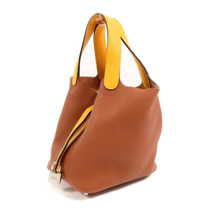 HERMES Clemence皮革Picotin PM手挽袋Cuivre/Jaune d'Or-2