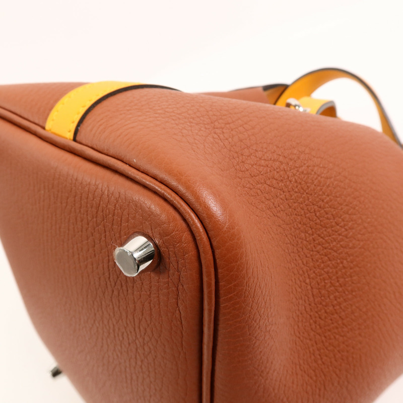 HERMES Clemence皮革Picotin PM手挽袋Cuivre/Jaune d'Or-10