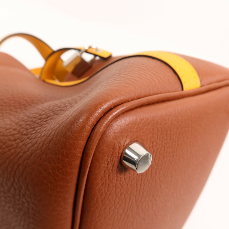 HERMES Clemence皮革Picotin PM手挽袋Cuivre/Jaune d'Or-11