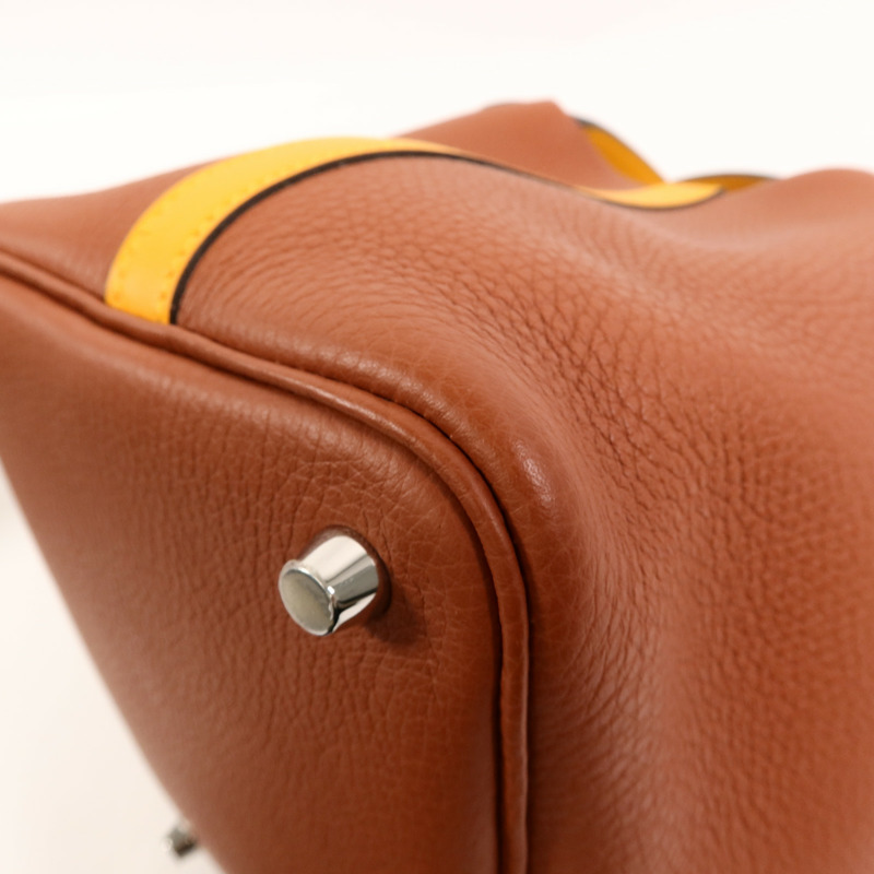 HERMES Clemence皮革Picotin PM手挽袋Cuivre/Jaune d'Or-12