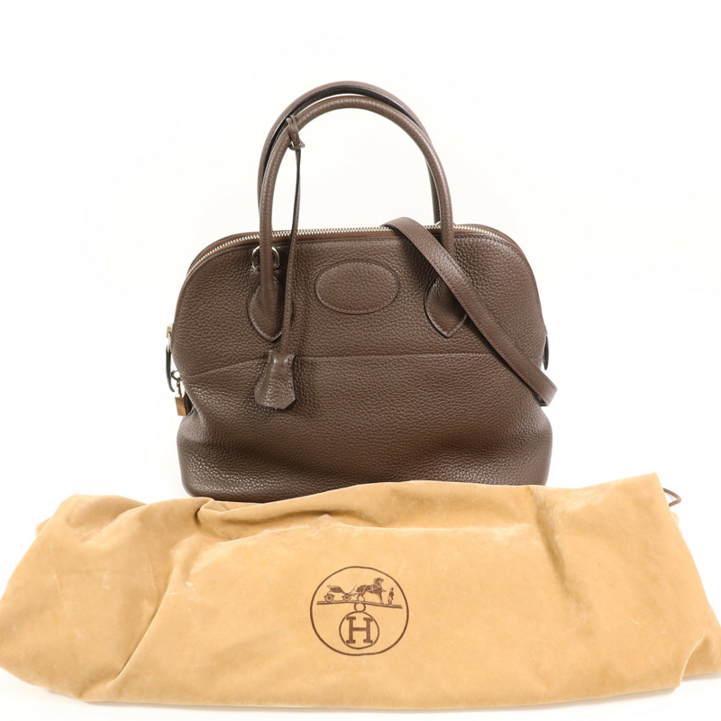 HERMES Togo皮革Bolide 31手挽肩背兩用袋Chocolat-10