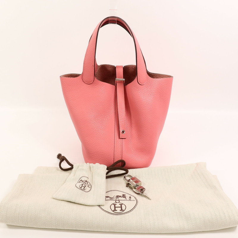 HERMES Clemence皮革Picotin PM手挽袋Rose Lipstick-9